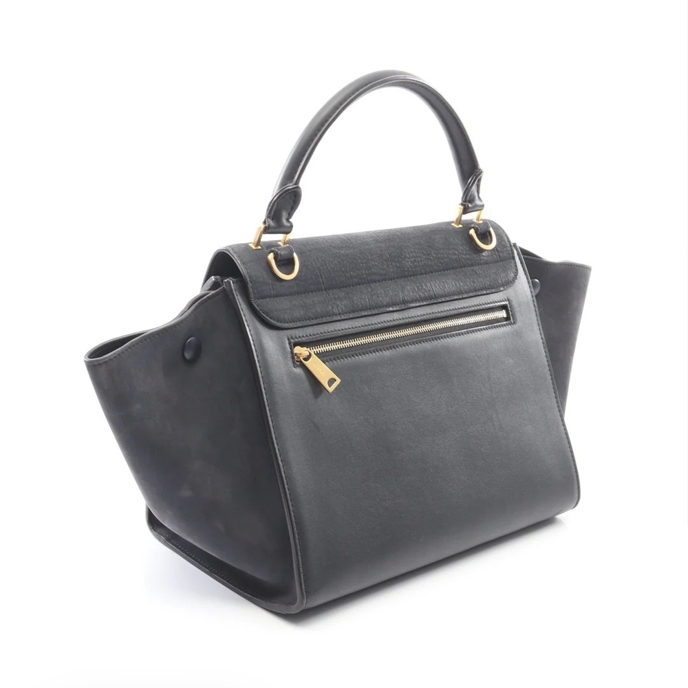 Celine Trapeze Bag | Black Croc-Embossed & Dark Navy Suede - Picture 2 of 11